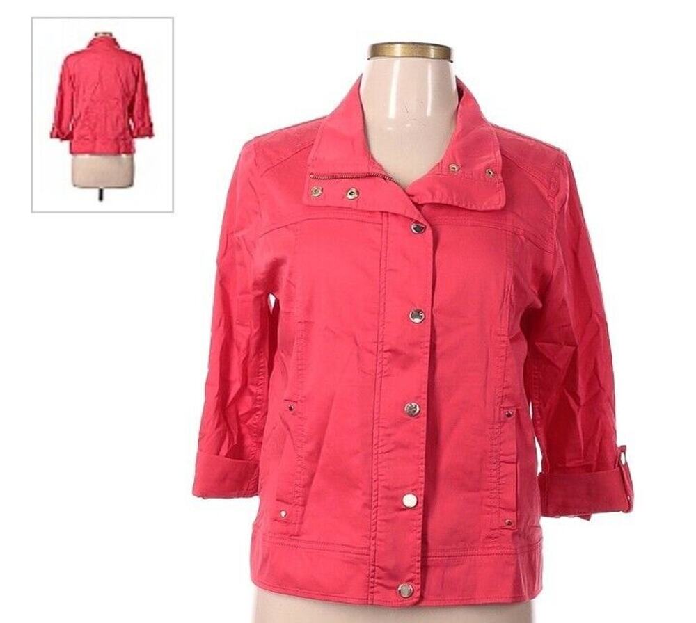 Chicos Pink Jacket Size Medium Pink Snap Front Unlined Bright Cute